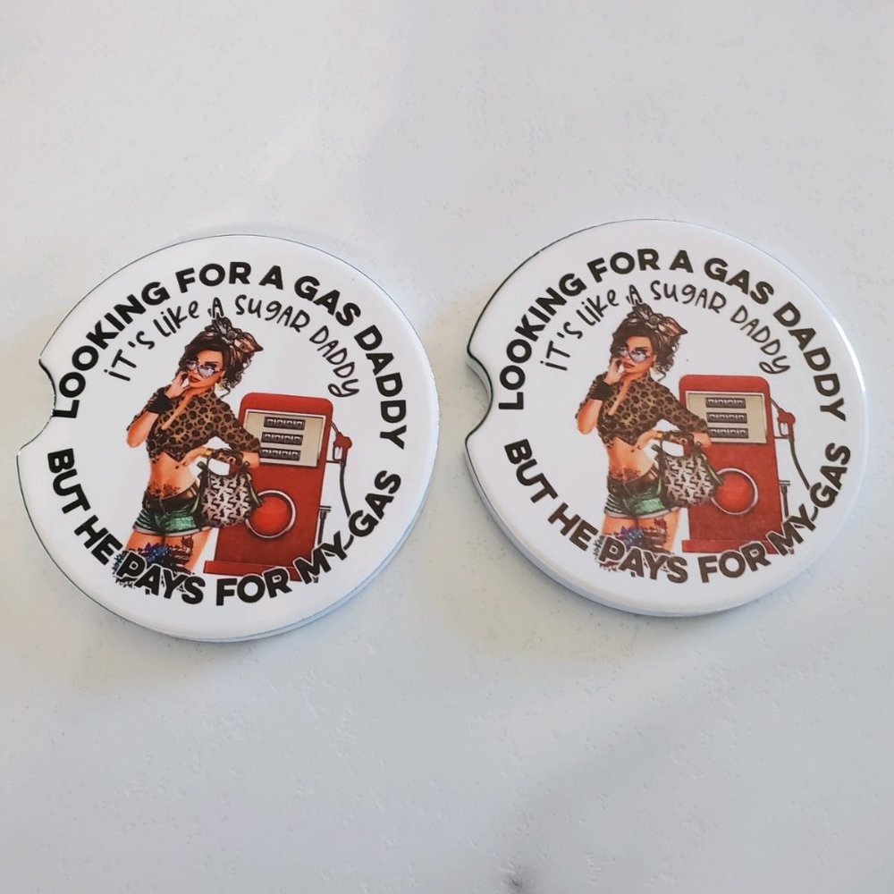 Set Of 2 Ceramic Car Coasters Funny Gas Daddy